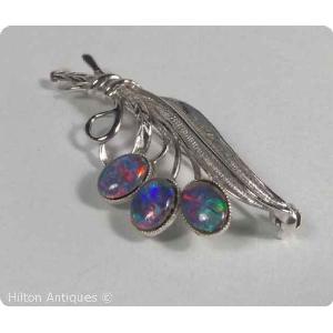 Australian Opal and STG silver Leaf Brooch 5cm Image