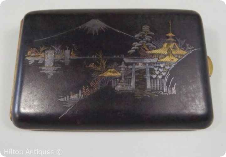 Hilton Antiques - Japanese Damascene Cigarette Case Landscape 12cm