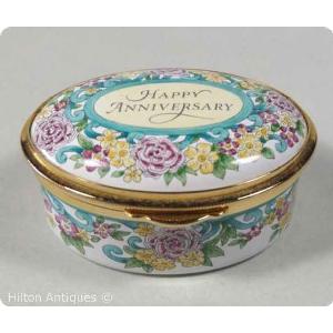 Staffordshire Enamel Box Happy Anniversary 5.3cm Image