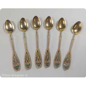 Norwegian STG silver Plique a Jour spoons JGK x 6 Image